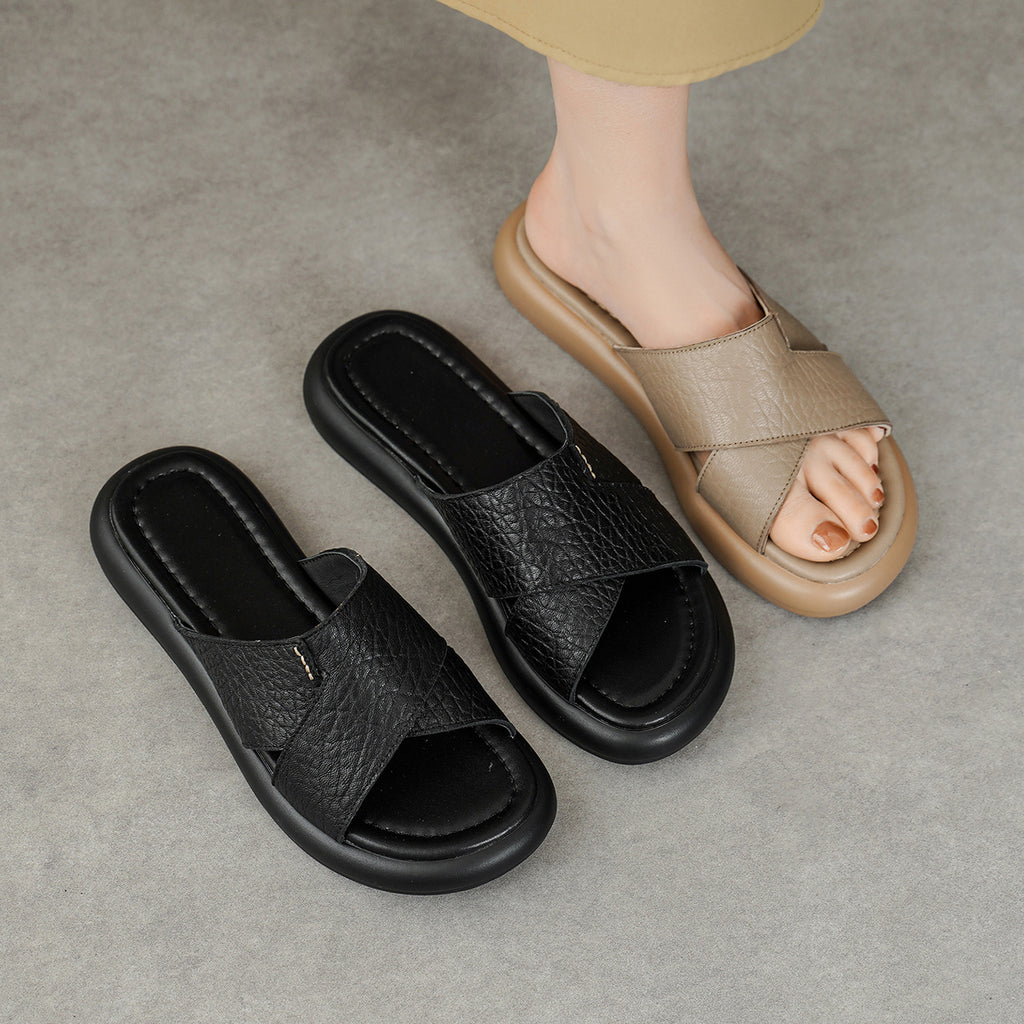 Sarah Express Sheepskin Crisscross Platform Slide Sandals