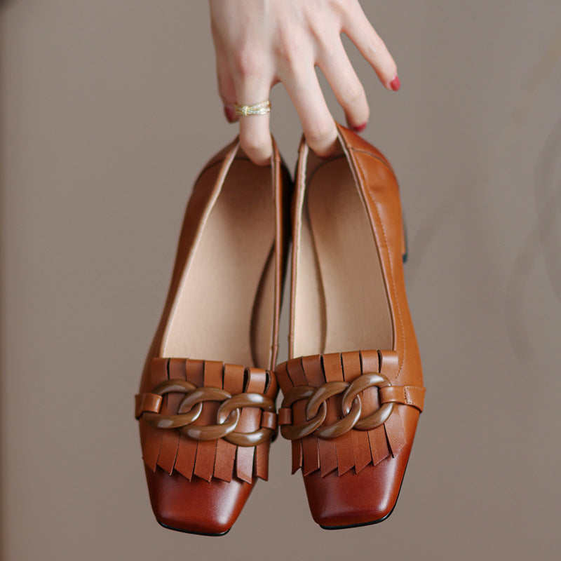 Sarah Express Fringed Peep-Toe Chunky Heel Dress Shoes