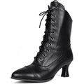 Sarah Express Vintage Renaissance Lace-Up Ankle Boots Black
