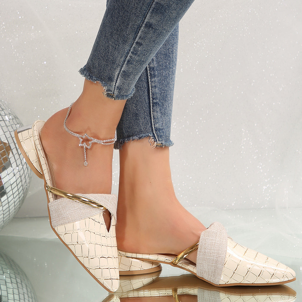 Sarah Express Pointed-Toe Low-Heel Plaid Mules
