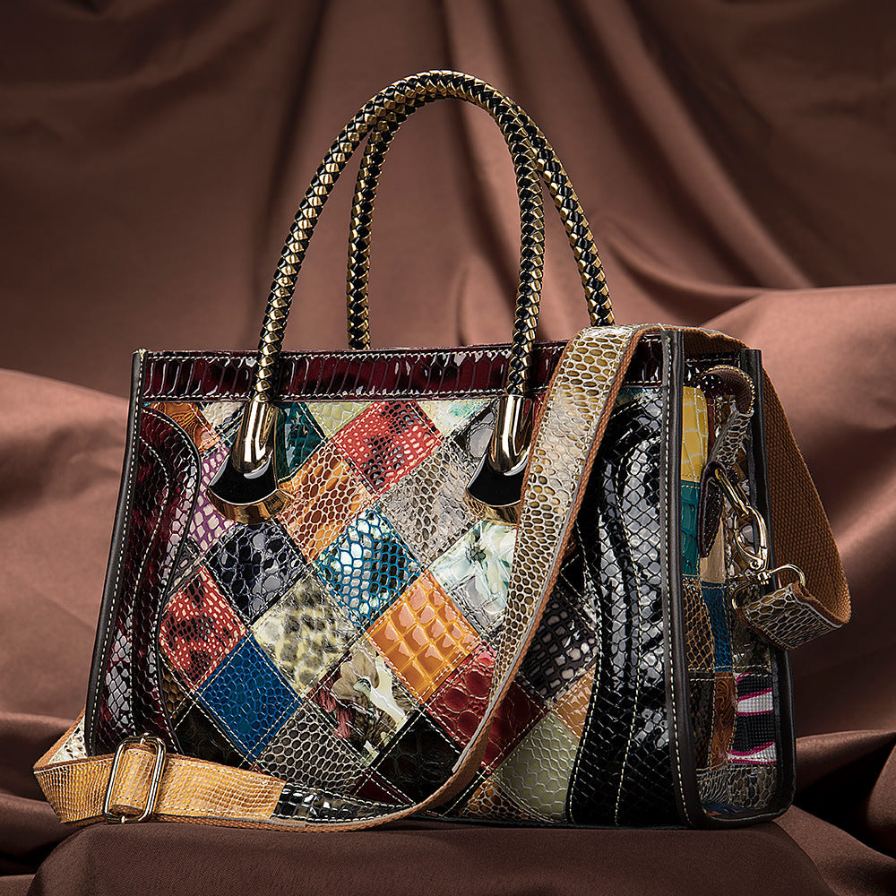Sarah Express Patchwork Cowhide Leather Structured Handbag