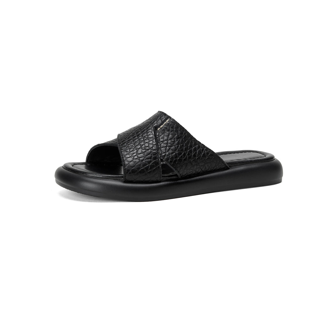Sarah Express Sheepskin Crisscross Platform Slide Sandals Black