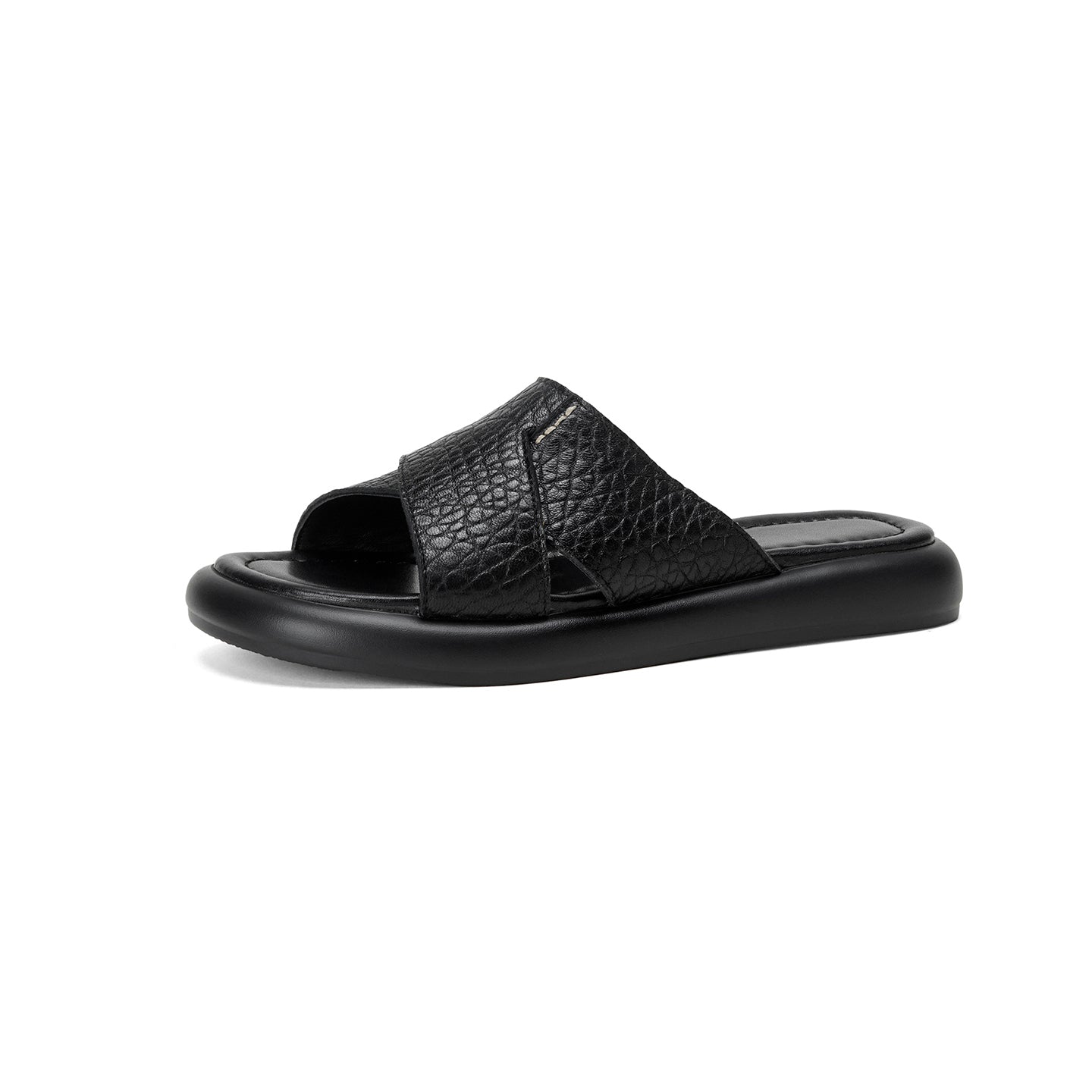 Sarah Express Sheepskin Crisscross Platform Slide Sandals Black