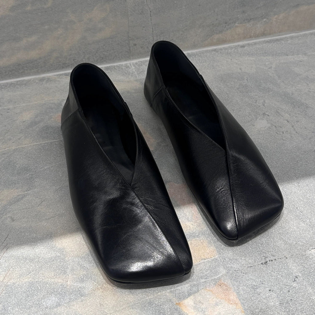Sarah Express French Style Square Toe Leather Flats