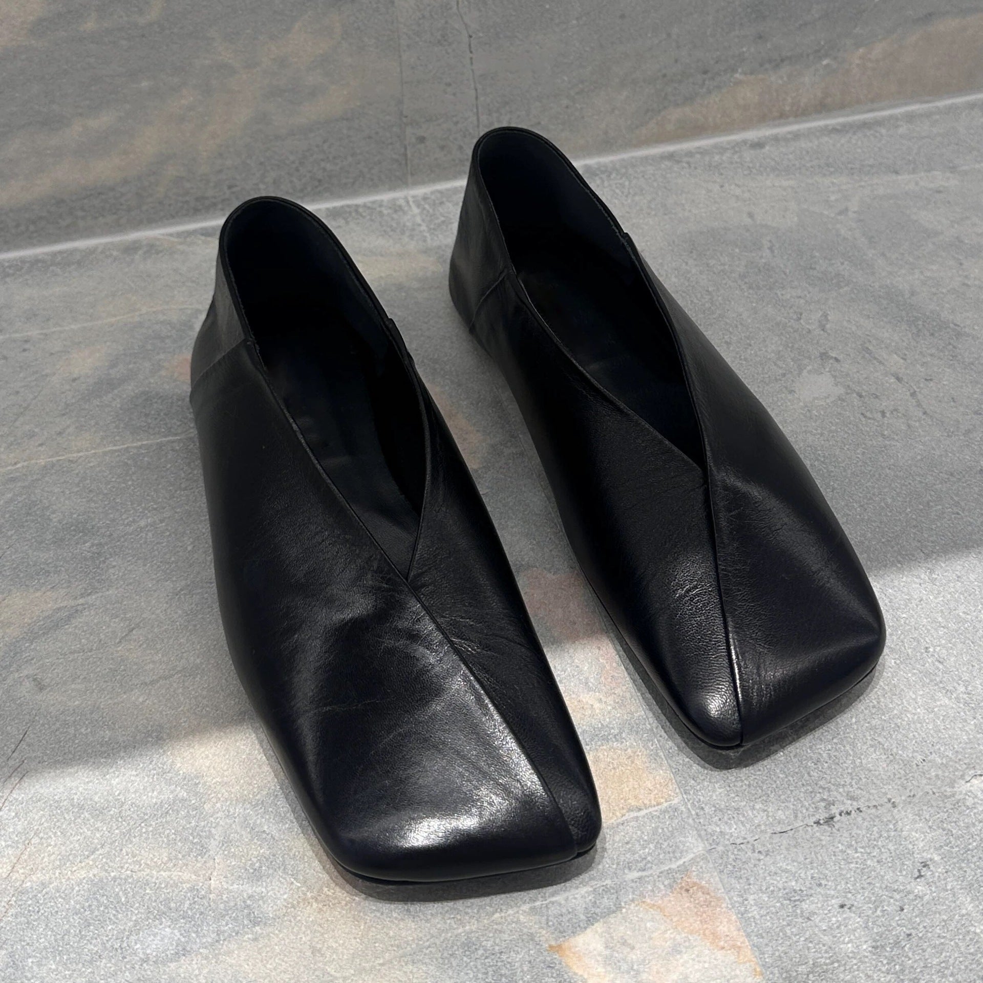Sarah Express French Style Square Toe Leather Flats