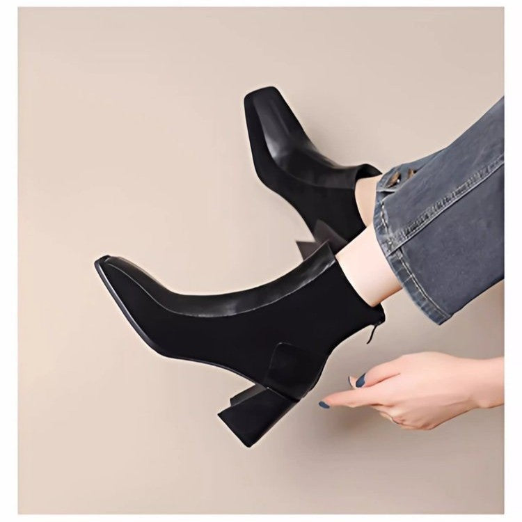 Suede Square Toe Block Heel Ankle Boots – square toe and heel profile alternate view 6