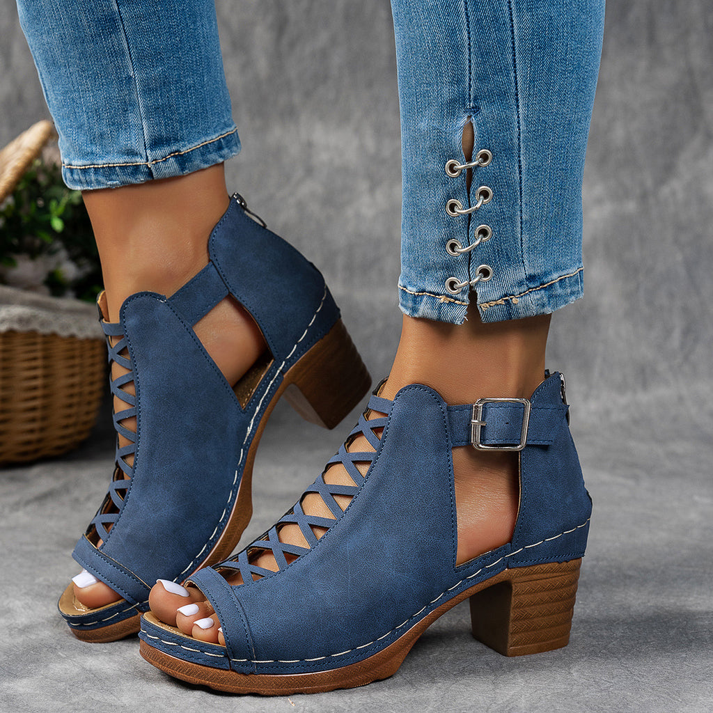 Sarah Express Women's Chunky Block Heel Open Toe Sandals