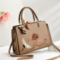 Sarah Express Embroidered Crane Crossbody Tote Bag Khaki