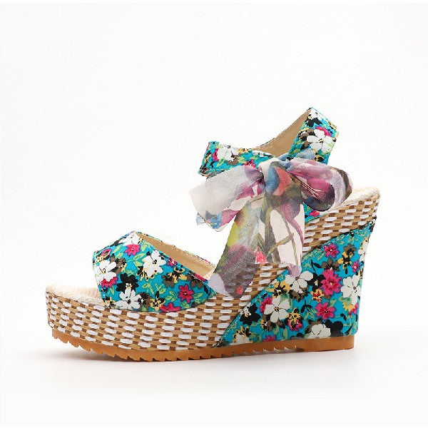 Sarah Express Bohemian Floral Wedge Sandals