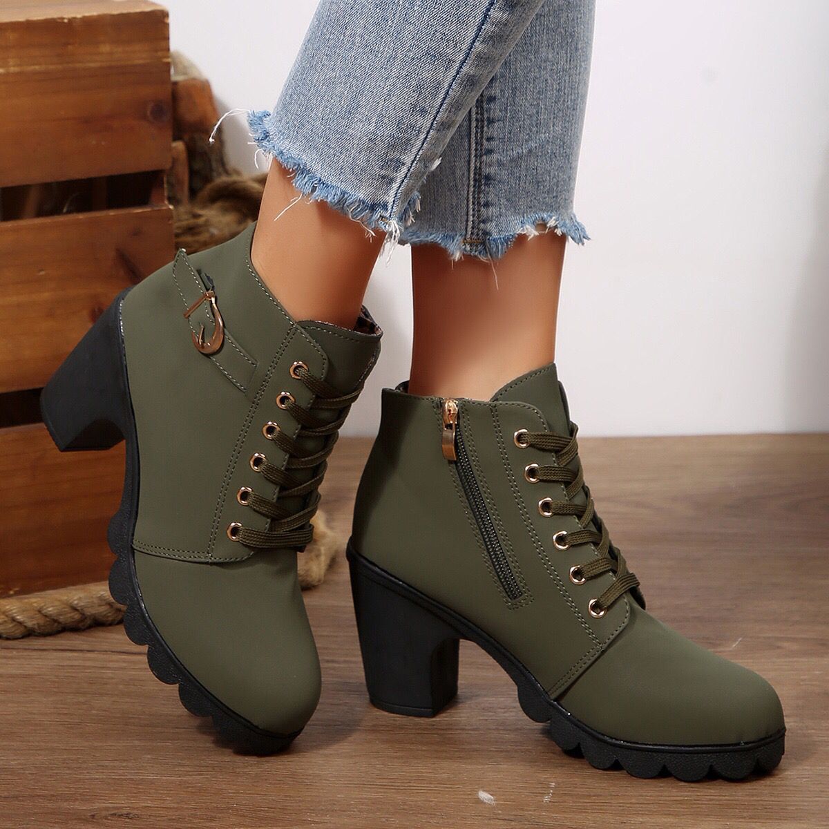 Sarah Express Women's Cross-Tie Chunky-Heel Ankle Boots