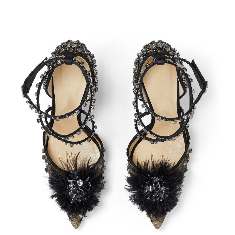 Sarah Express Rhinestone Lace Pointed Toe Stiletto Pumps