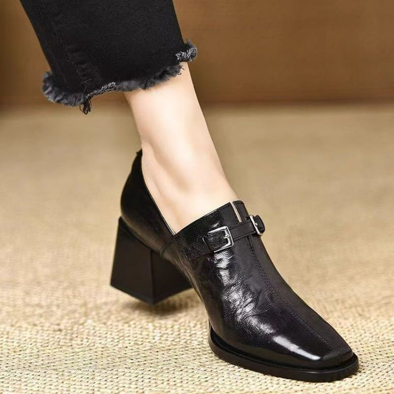 Sarah Express Square Toe Wedge Buckle Dress Boots Black