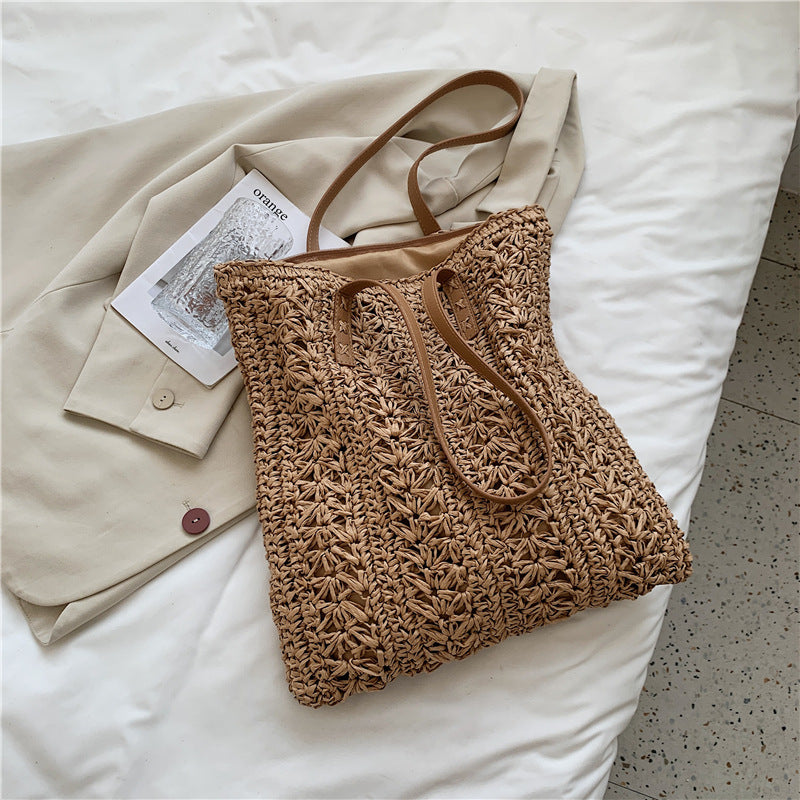 Sarah Express Woven Straw Large Capacity Tote Bag Khaki