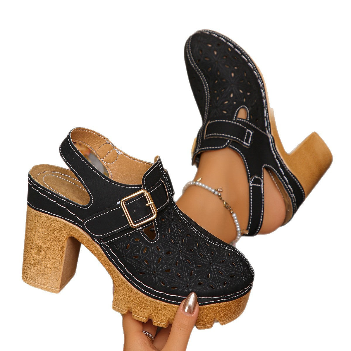 Sarah Express Cutout Platform Ankle Strap Sandals
