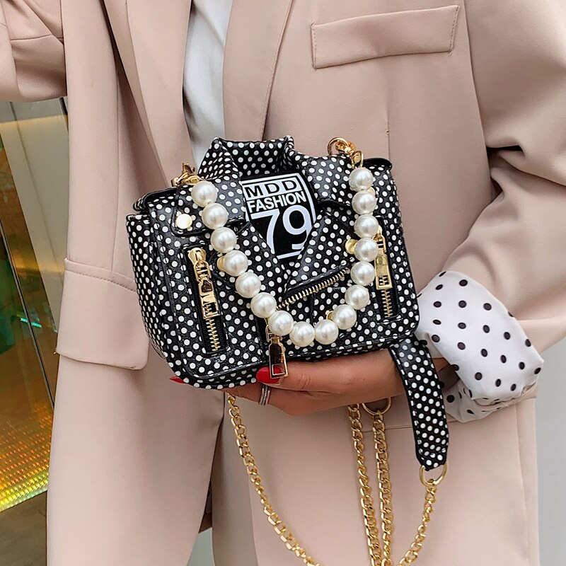 Sarah Express Polka Dot Messenger Bag With Pearl Handle