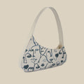 Sarah Express Abstract Face Print Canvas Shoulder Bag White
