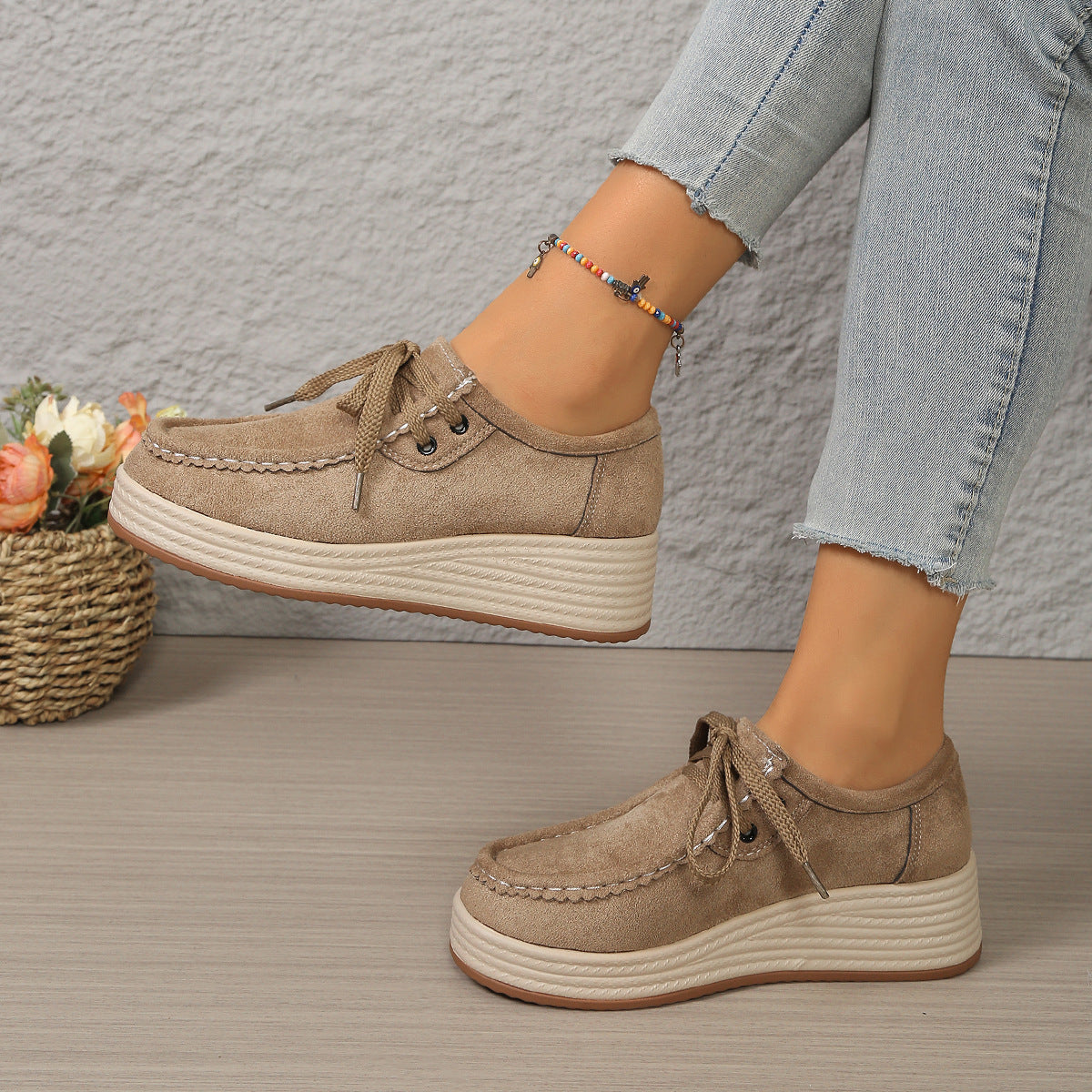 Sarah Express Lace-Up Chunky Sole Suede Pumps