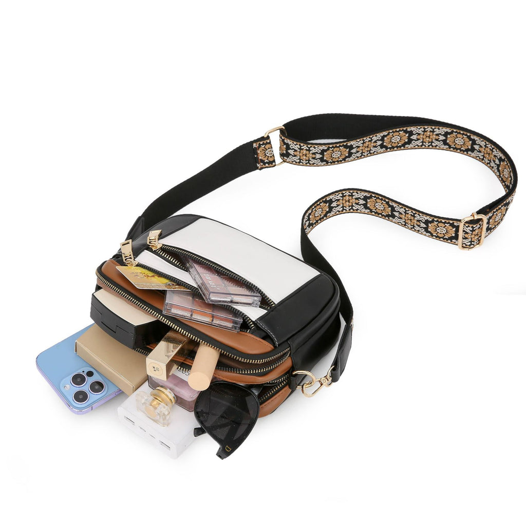 Sarah Express Small Multi-Pocket Patterned Strap Crossbody Bag