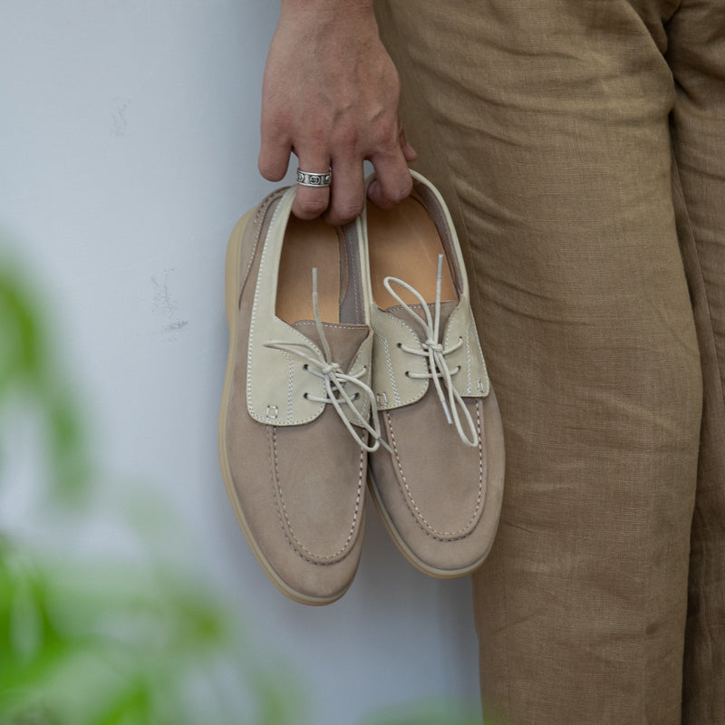 Sarah Express Vintage Suede Lace-Up Sailing Shoes Dark apricot