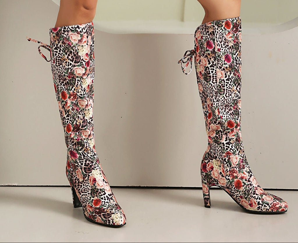 Sarah Express Floral Patchwork Bowknot Over-the-Knee Boots