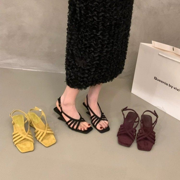 Sarah Express Suede Wedge Sandals with Ankle Strap