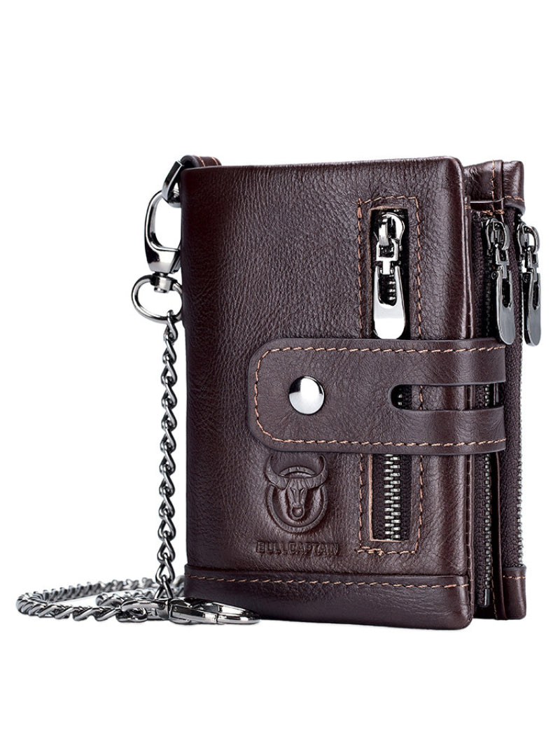Sarah Express Retro Genuine Leather Bifold Chain Wallet Brown