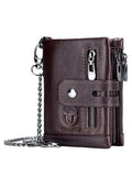 Sarah Express Retro Genuine Leather Bifold Chain Wallet Brown