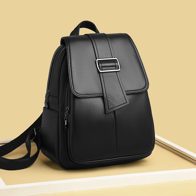Sarah Express Fashion Soft Leather Casual Backpack Black