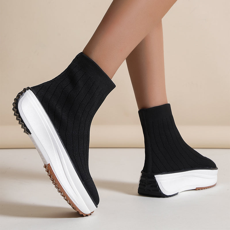 Sarah Express Women's Thick-Soled Knit Ankle Boots
