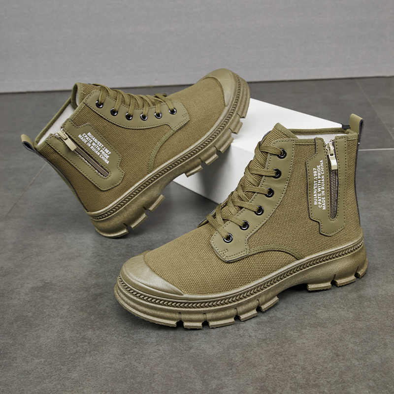 Sarah Express Men's Side Zipper Canvas Hiking Boots