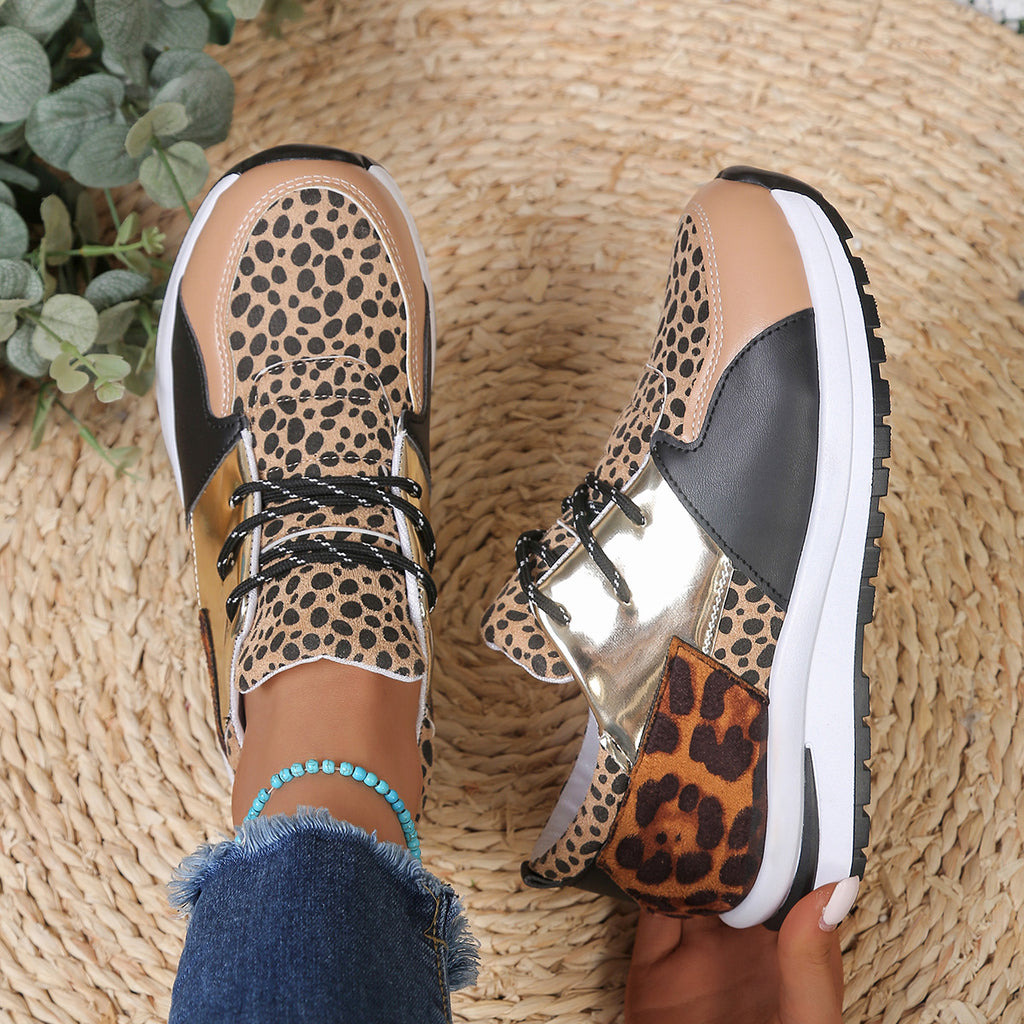 Sarah Express Women's Colorblock Platform Wedge Sneakers Leopard Print