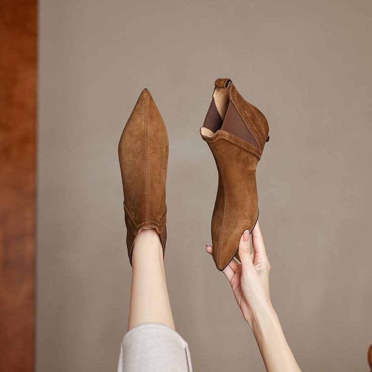 Sarah Express Women's Stiletto Suede Mid-Calf Ankle Boots