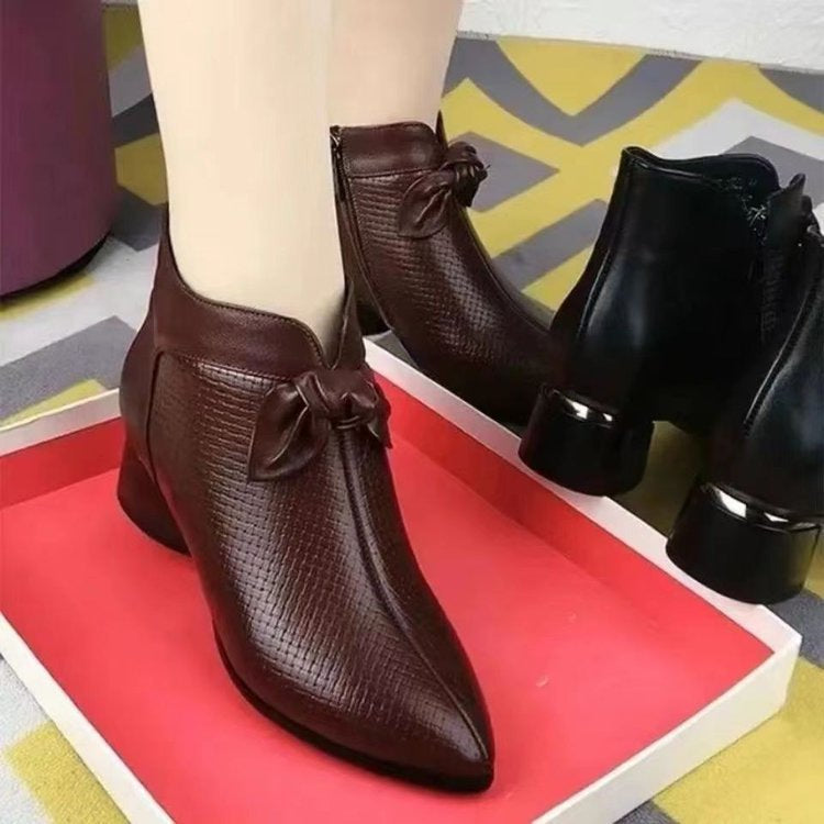 Sarah Express Pointed Toe Chunky Heel Ankle Boots
