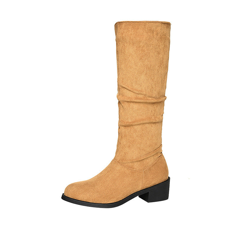 Sarah Express Pointed Toe Chunky Heel Boots Yellow