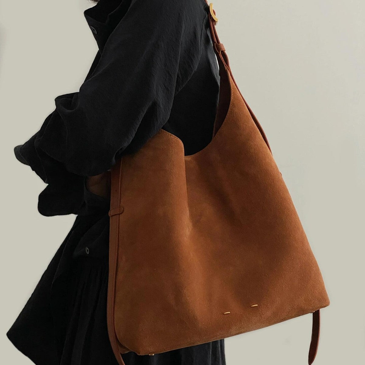 Sarah Express Suede Bucket Shoulder Bag Patchwork Detail