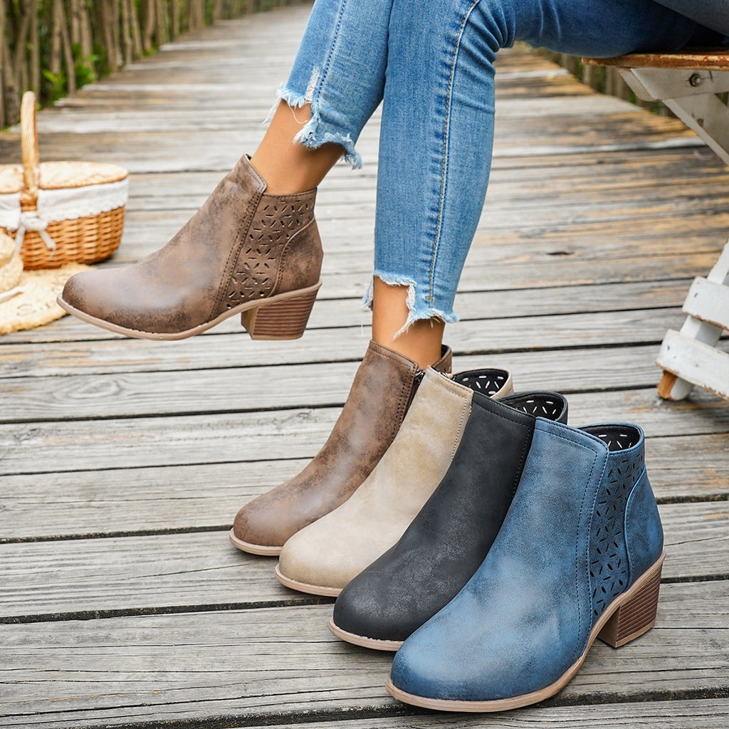 Sarah Express Chunky Heel Cutout Ankle Boots