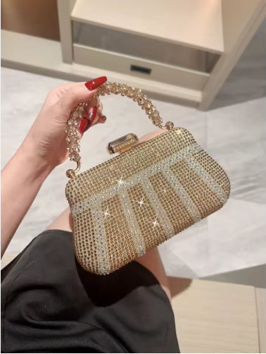 Sarah Express Gold Metallic Evening Clutch Chain Bag