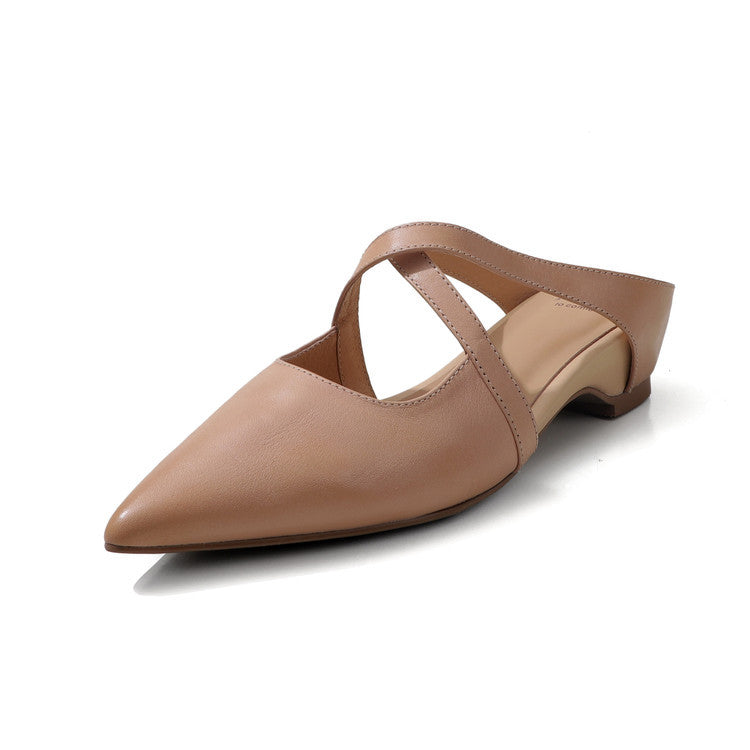 Sarah Express Pointed Toe Cross Strap Wedge Mules Apricot