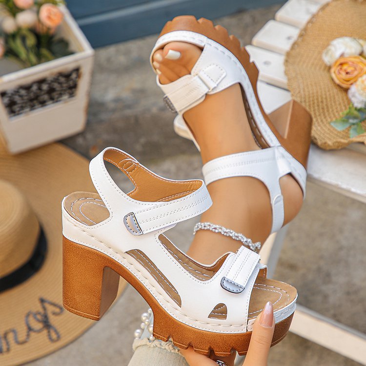 Sarah Express Thick Sole High Heel Buckle Sandals White