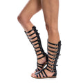 Sarah Express Gladiator Knee High Flat Sandals Black