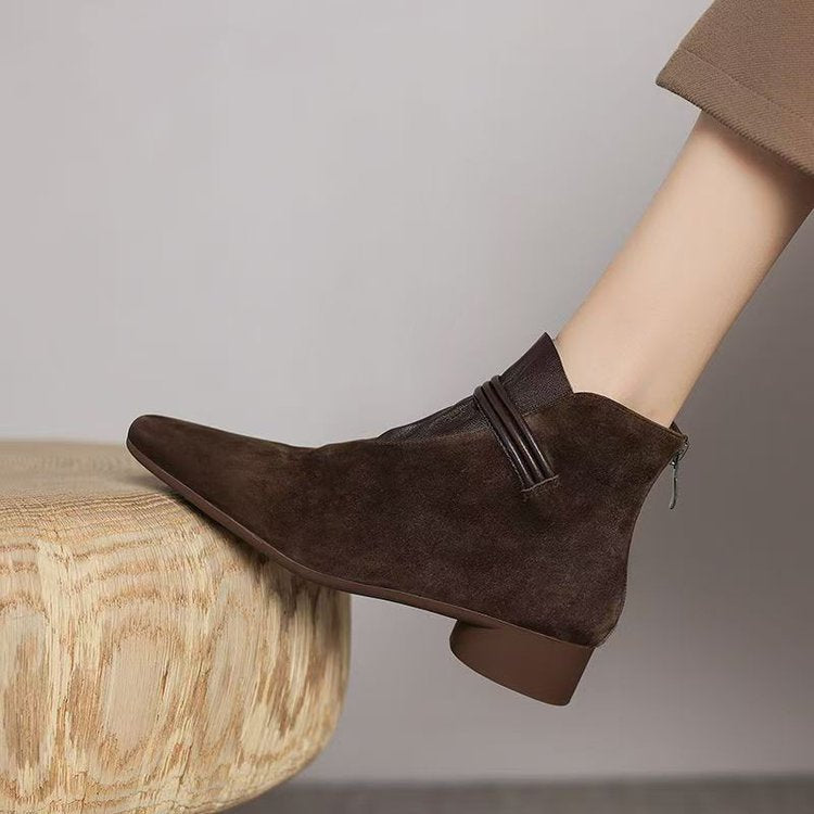 Sarah Express Retro Suede Chunky Heel Ankle Boots