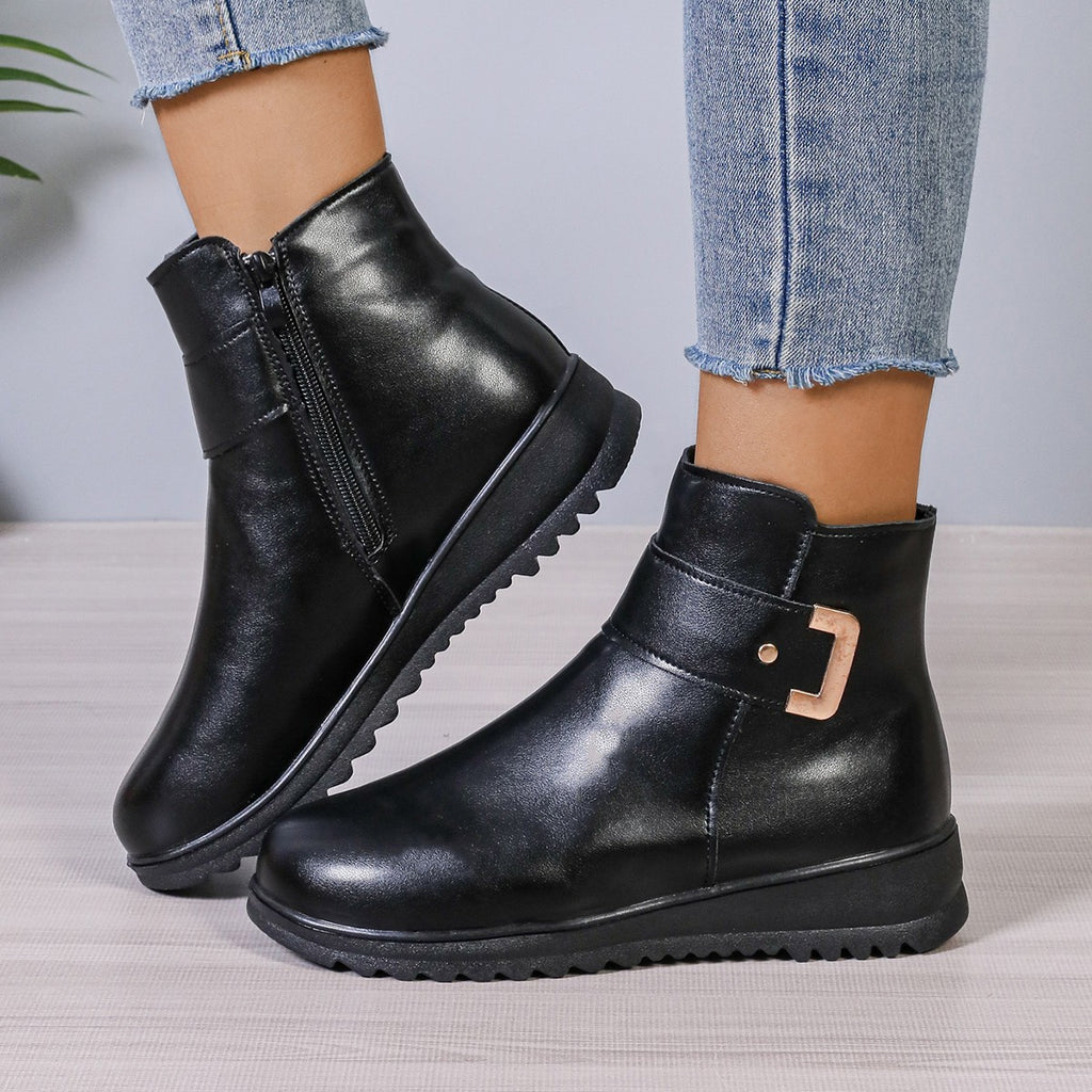 Sarah Express Women's Fleece Lined Zipper Ankle Boots Black Hair
