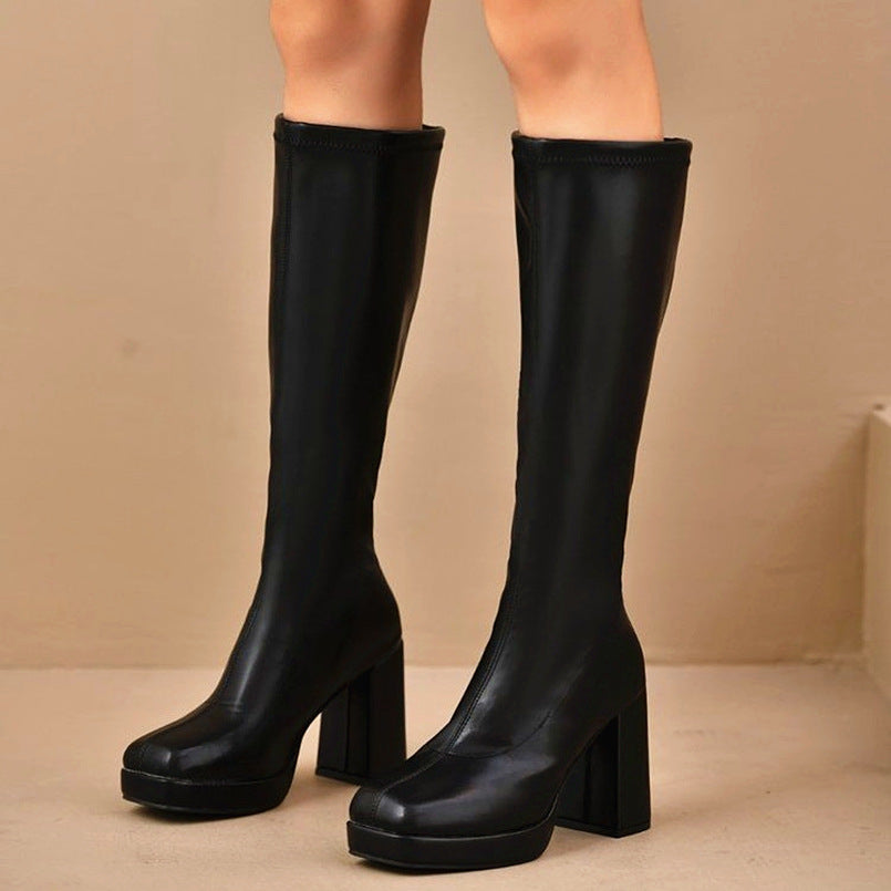 Sarah Express Chunky Heel High Shaft Lace-Up Boots