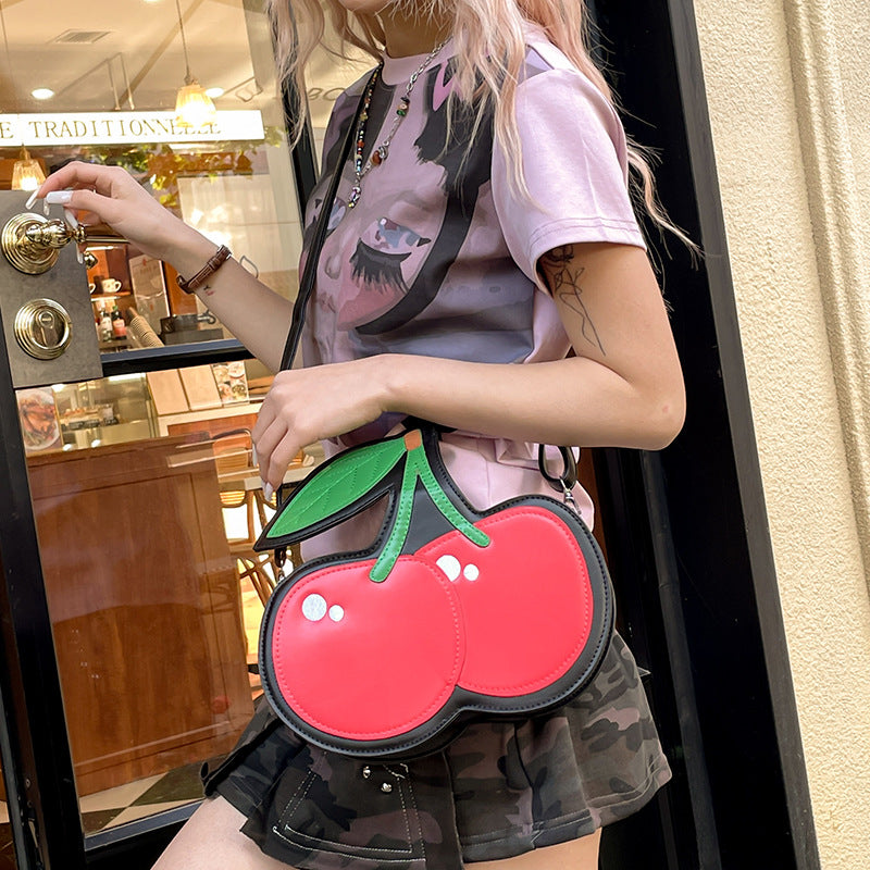 Sarah Express Cherry Patchwork Contrast Color Crossbody Bag