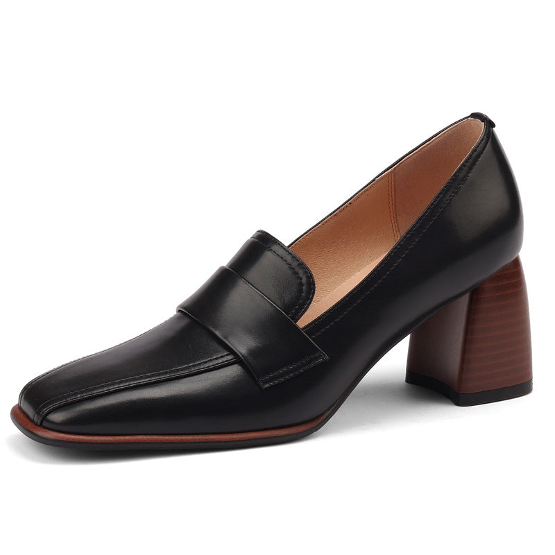 Sarah Express Retro Brown Chunky Heel Pumps Black