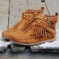 Sarah Express Women's Retro Suede Fringe Buckle Boots Brown