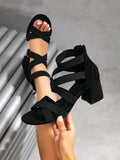 Sarah Express Cutout Square Heel Open-Toe Sandals Black