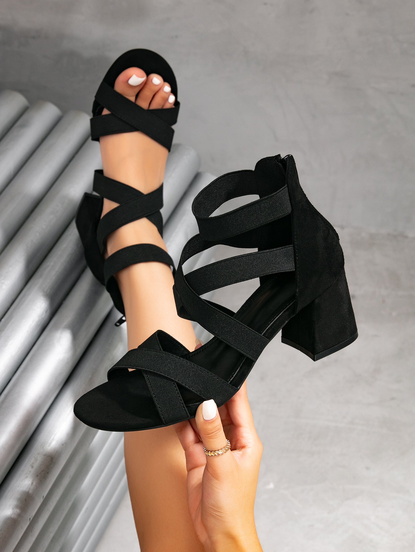 Sarah Express Cutout Square Heel Open-Toe Sandals Black