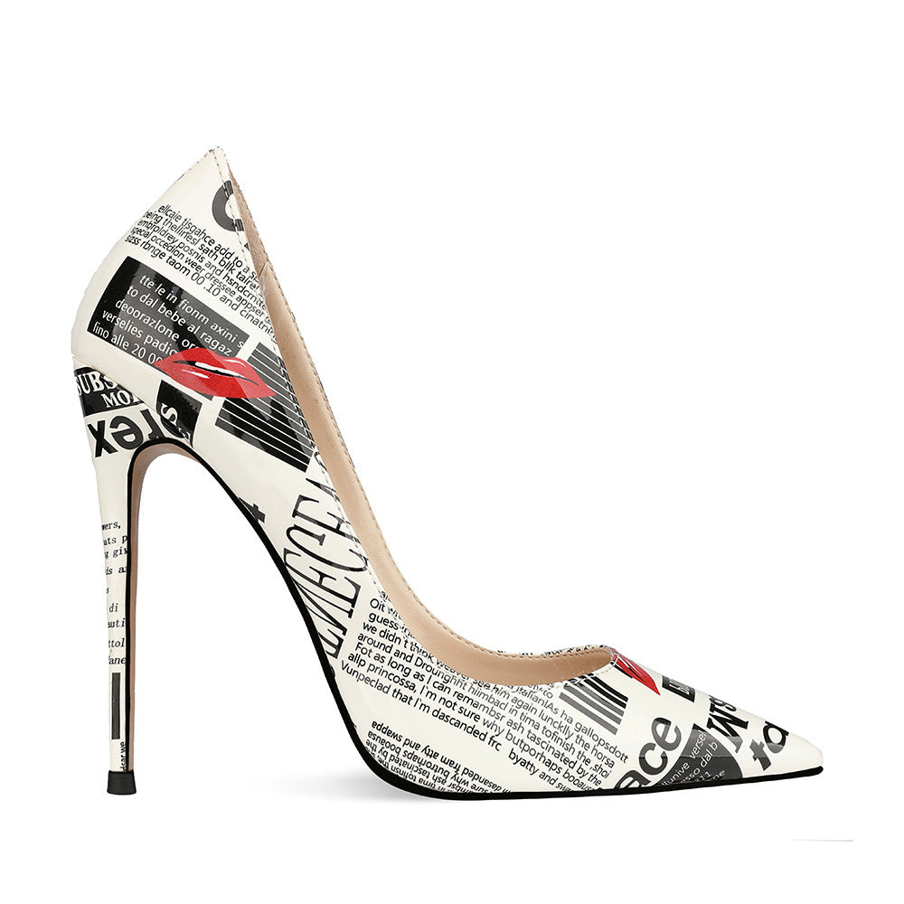 Sarah Express Graffiti Print Pointed Toe Stiletto Heels 12cm Picture Color