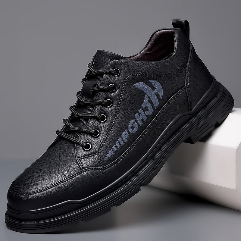 Sarah Express Men's Breathable Leather Business Platform Shoes Black